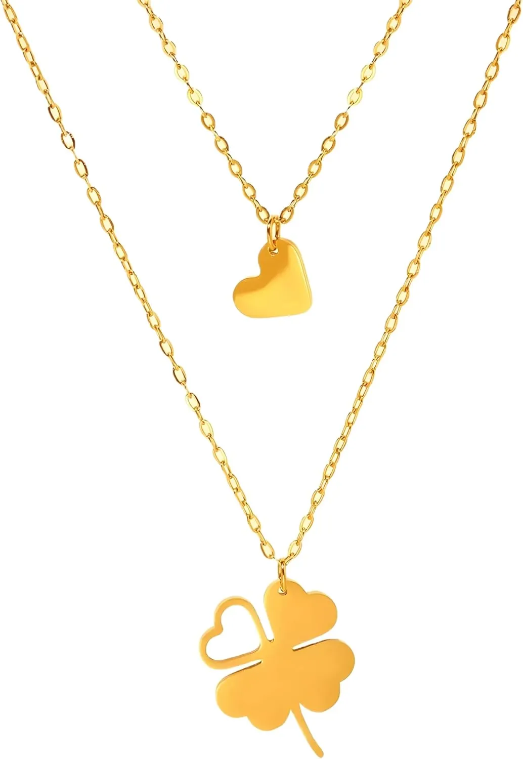 Stainless Steel Necklaces Classic Clover Heart Pendant Layer Chain Necklace For Women Jewelry Birthday Gift-V12
