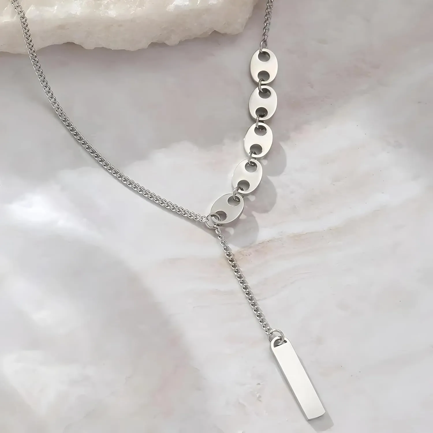 Stainless Steel Necklaces Popular Geometric Ellipse Rectangle Pendant Layer Chain Necklace For Women Jewelry Gifts-V17
