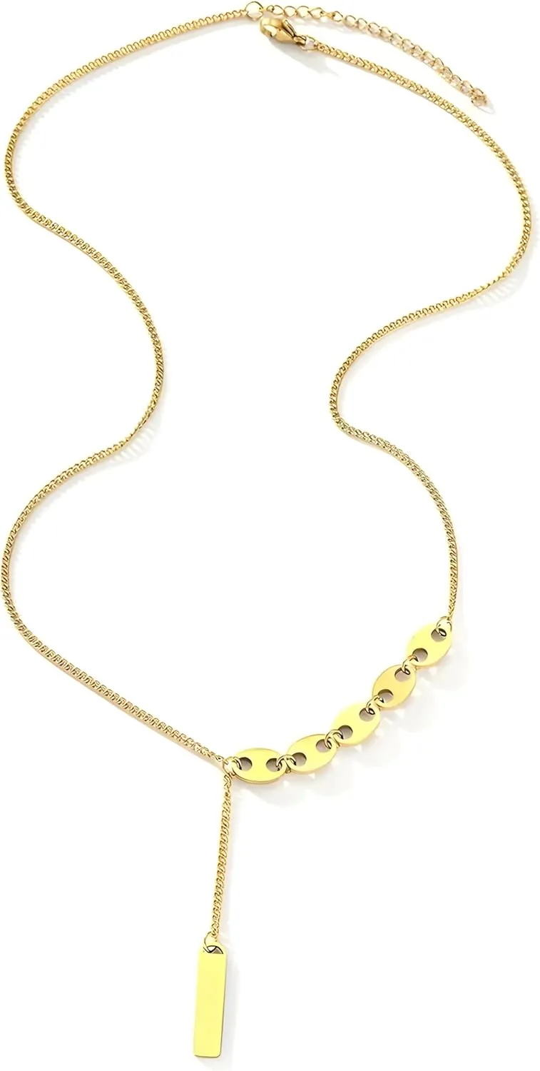 Stainless Steel Necklaces Popular Geometric Ellipse Rectangle Pendant Layer Chain Necklace For Women Jewelry Gifts-V17