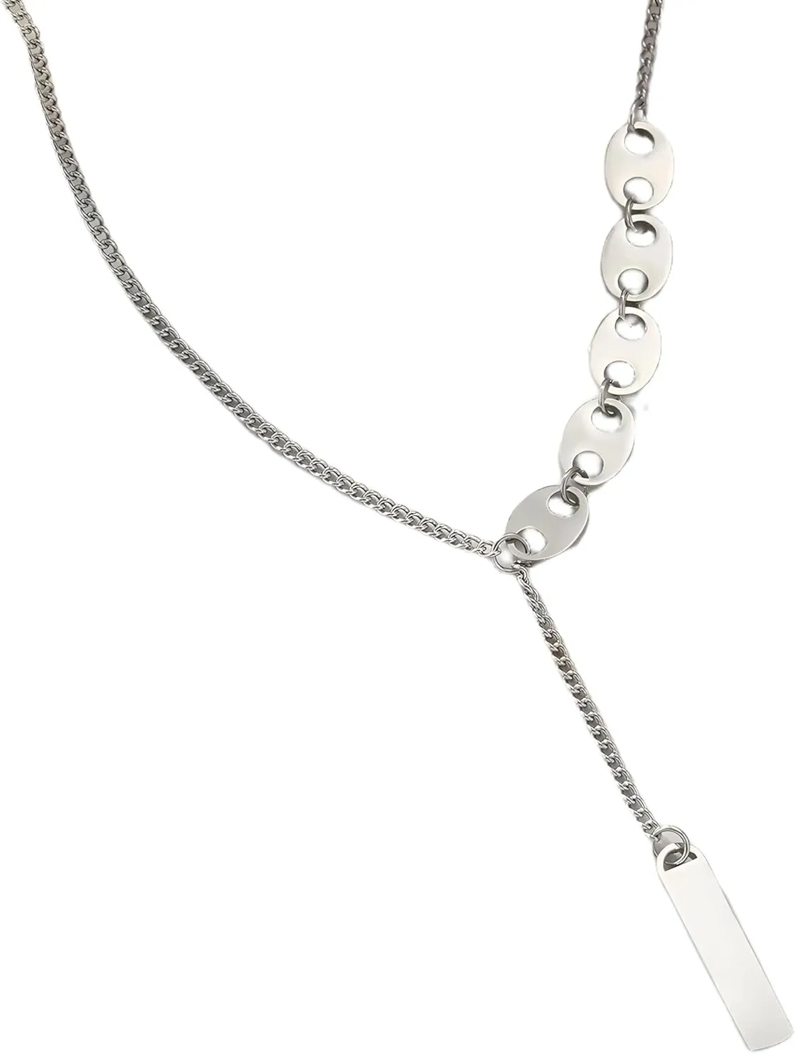 Stainless Steel Necklaces Popular Geometric Ellipse Rectangle Pendant Layer Chain Necklace For Women Jewelry Gifts-V17