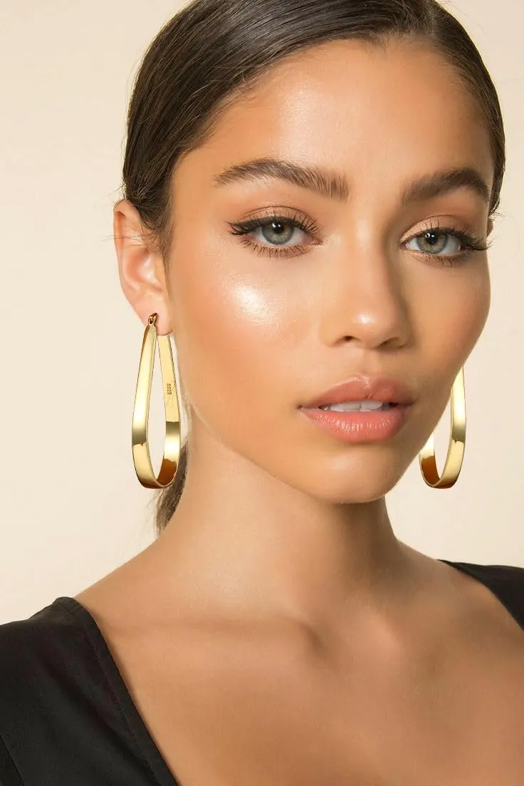 Sterling Silver Hoop Earrings for Women Large Oval Hoop Earrings Lightweight Big Gold Hoops Earrings Hypoallergenic 14K Gold Plated Hoops Earrings Non Tarnish Jewelry Gifts 20/30/40mm