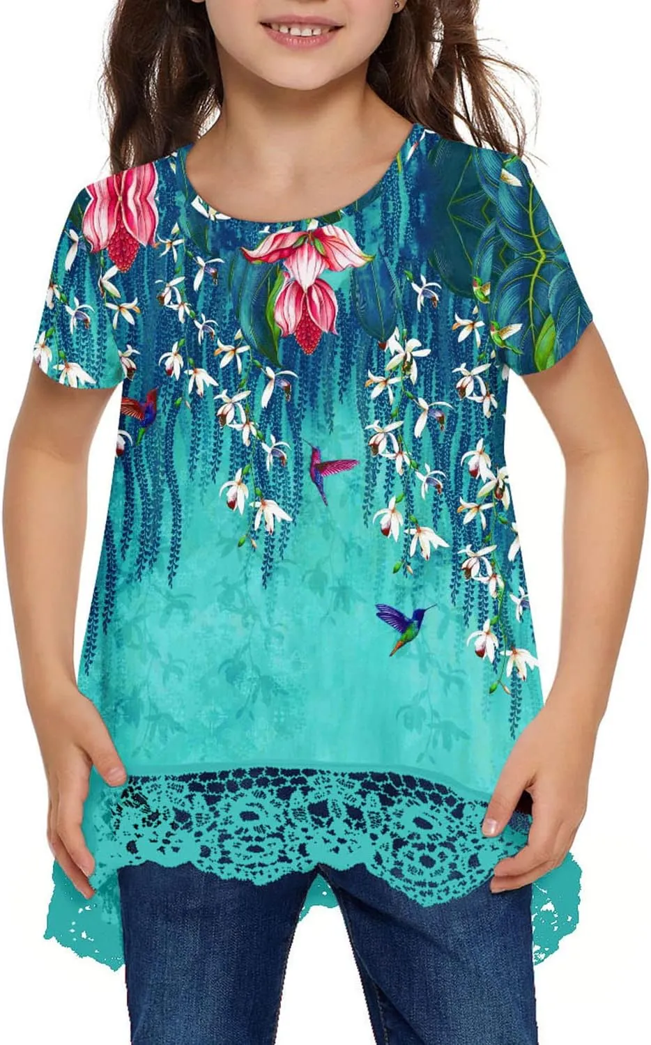 storeofbaby Girls Casual Tunic Tops Short Sleeve Loose Soft Blouse T-Shirt for 4-13 Years