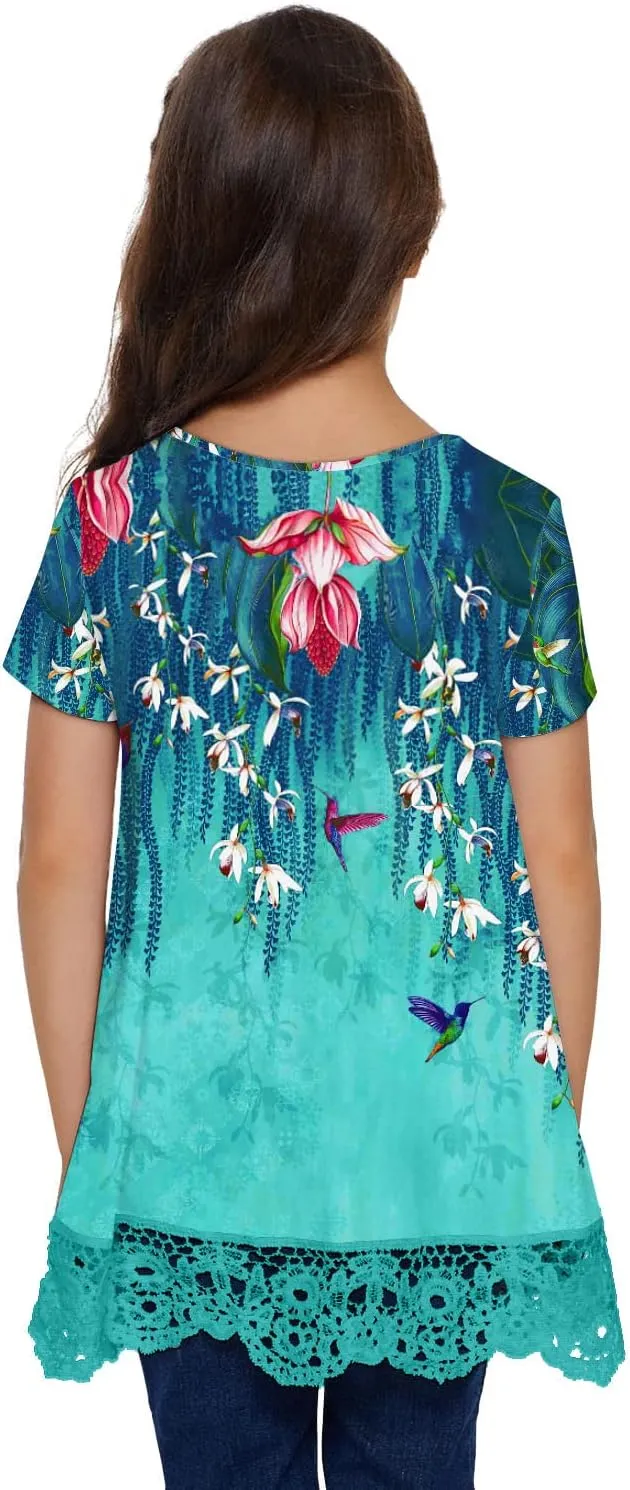 storeofbaby Girls Casual Tunic Tops Short Sleeve Loose Soft Blouse T-Shirt for 4-13 Years