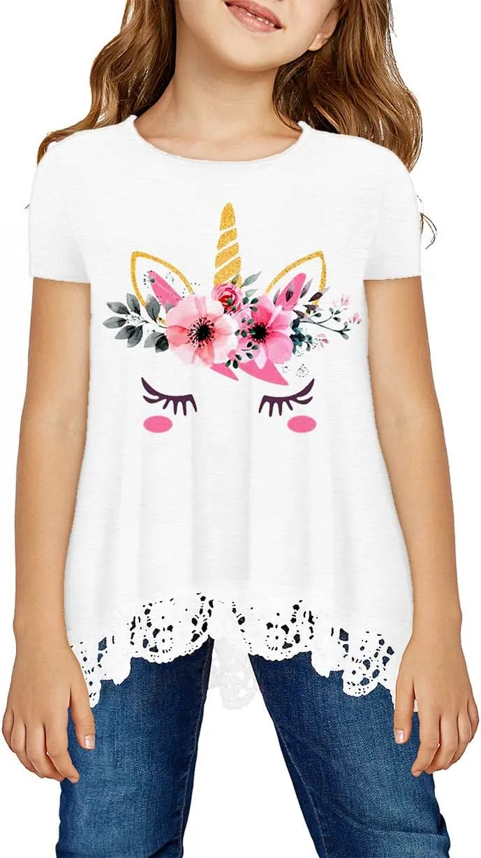 storeofbaby Girls Casual Tunic Tops Short Sleeve Loose Soft Blouse T-Shirt for 4-13 Years