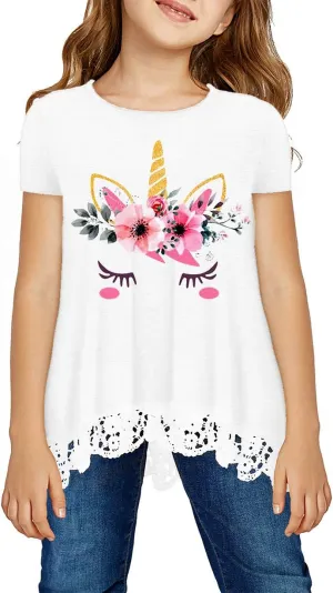 storeofbaby Girls Casual Tunic Tops Short Sleeve Loose Soft Blouse T-Shirt for 4-13 Years