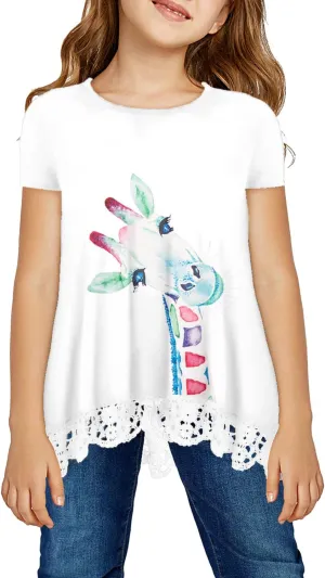 storeofbaby Girls Casual Tunic Tops Short Sleeve Loose Soft Blouse T-Shirt for 4-13 Years