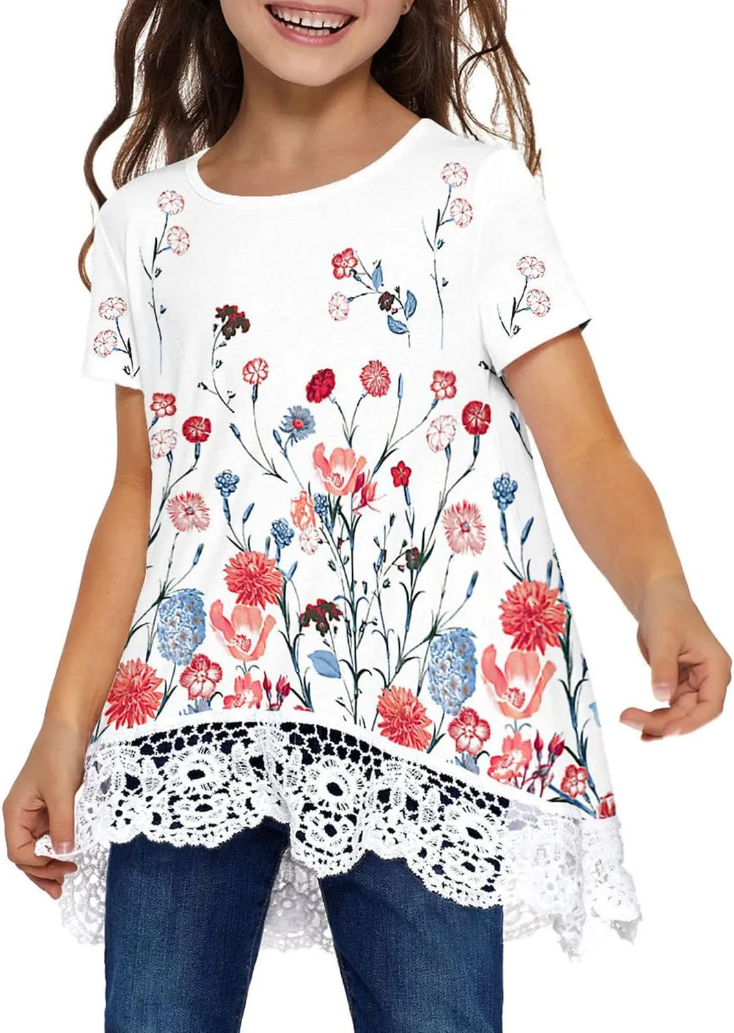 storeofbaby Girls Casual Tunic Tops Short Sleeve Loose Soft Blouse T-Shirt for 4-13 Years
