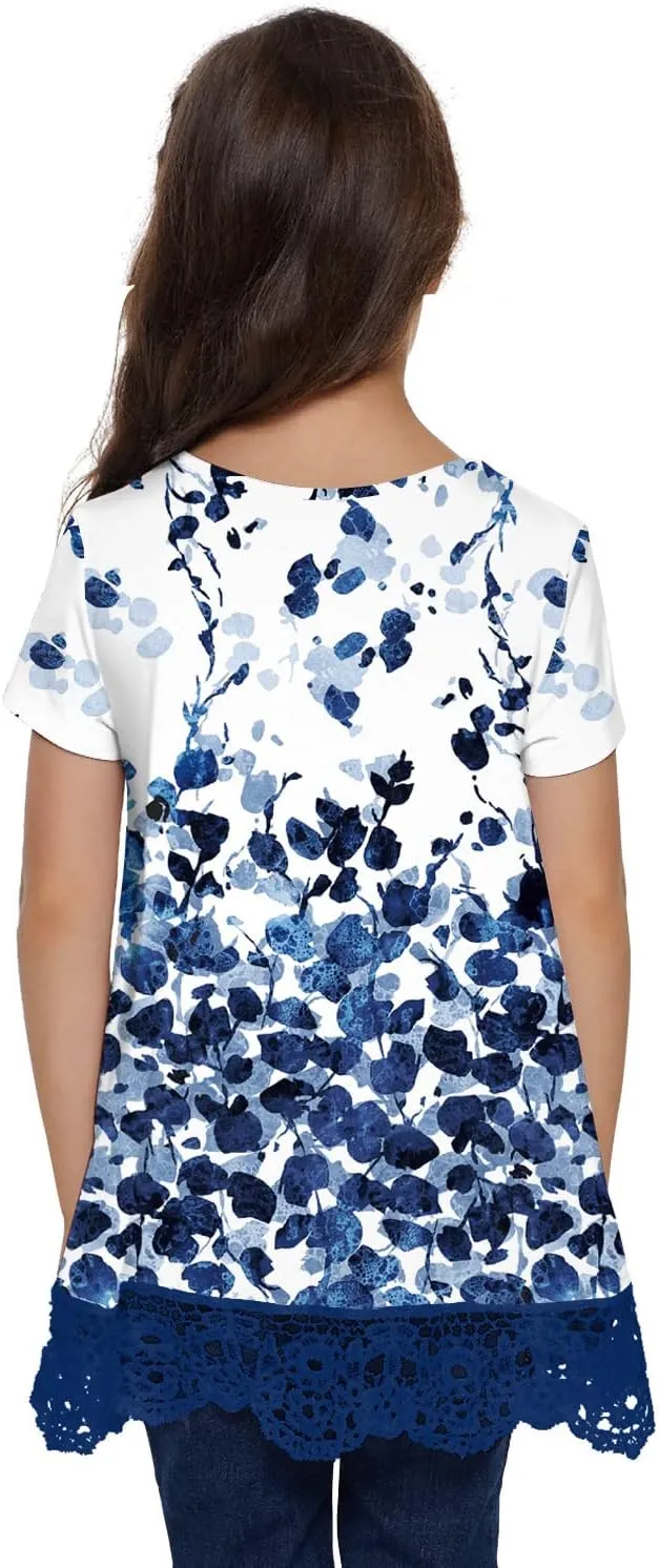 storeofbaby Girls Casual Tunic Tops Short Sleeve Loose Soft Blouse T-Shirt for 4-13 Years