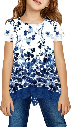 storeofbaby Girls Casual Tunic Tops Short Sleeve Loose Soft Blouse T-Shirt for 4-13 Years