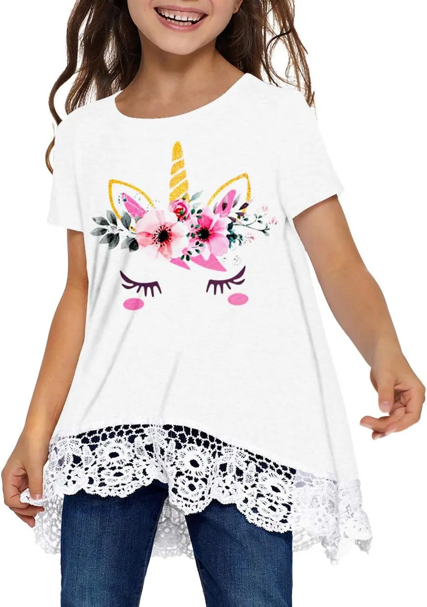 storeofbaby Girls Casual Tunic Tops Short Sleeve Loose Soft Blouse T-Shirt for 4-13 Years
