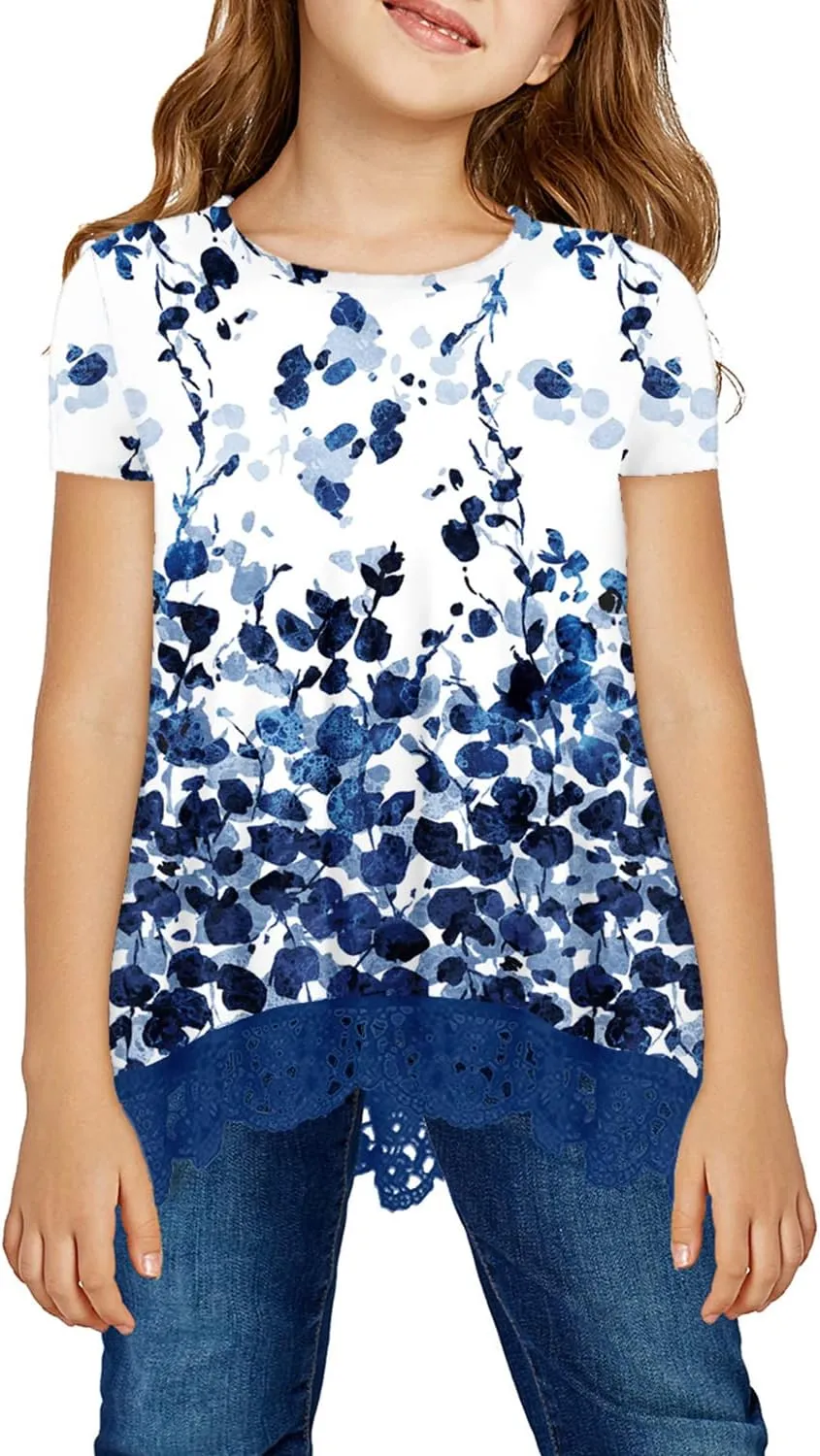 storeofbaby Girls Casual Tunic Tops Short Sleeve Loose Soft Blouse T-Shirt for 4-13 Years