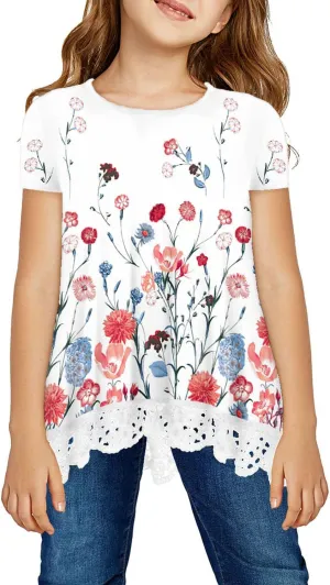 storeofbaby Girls Casual Tunic Tops Short Sleeve Loose Soft Blouse T-Shirt for 4-13 Years
