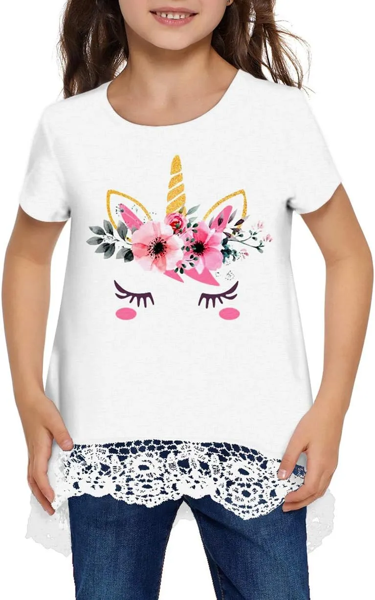 storeofbaby Girls Casual Tunic Tops Short Sleeve Loose Soft Blouse T-Shirt for 4-13 Years