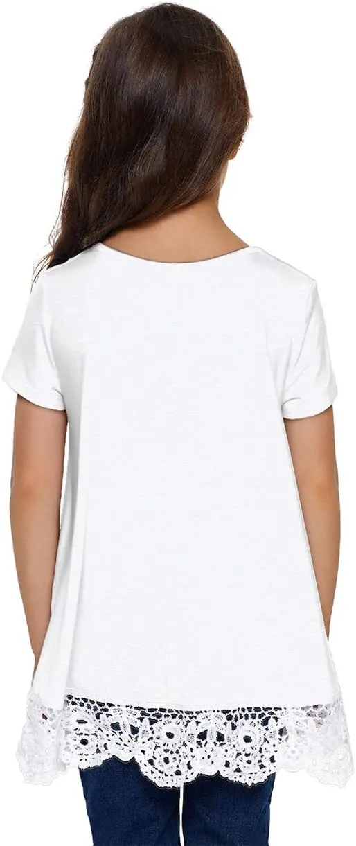 storeofbaby Girls Casual Tunic Tops Short Sleeve Loose Soft Blouse T-Shirt for 4-13 Years