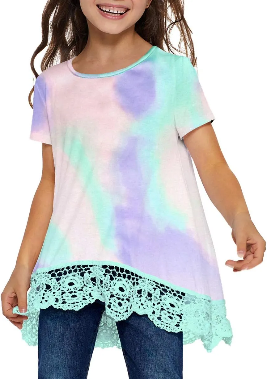 storeofbaby Girls Casual Tunic Tops Short Sleeve Loose Soft Blouse T-Shirt for 4-13 Years