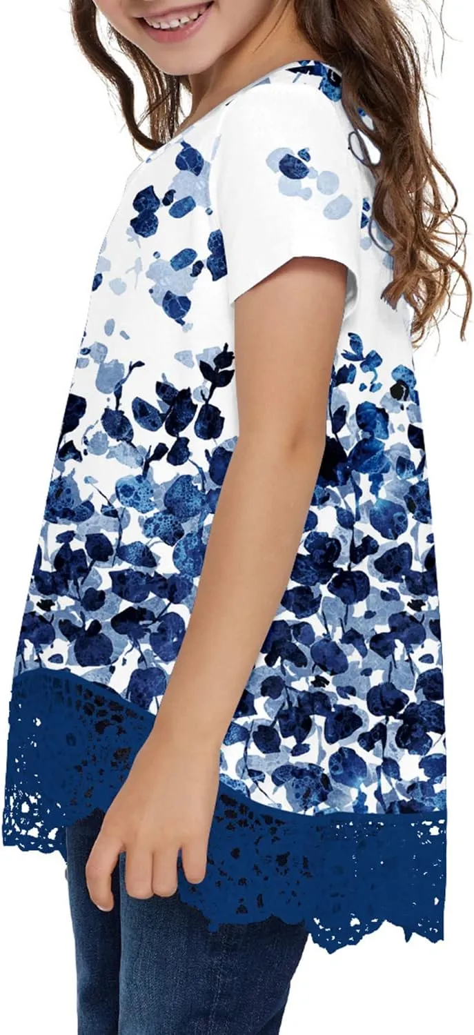 storeofbaby Girls Casual Tunic Tops Short Sleeve Loose Soft Blouse T-Shirt for 4-13 Years