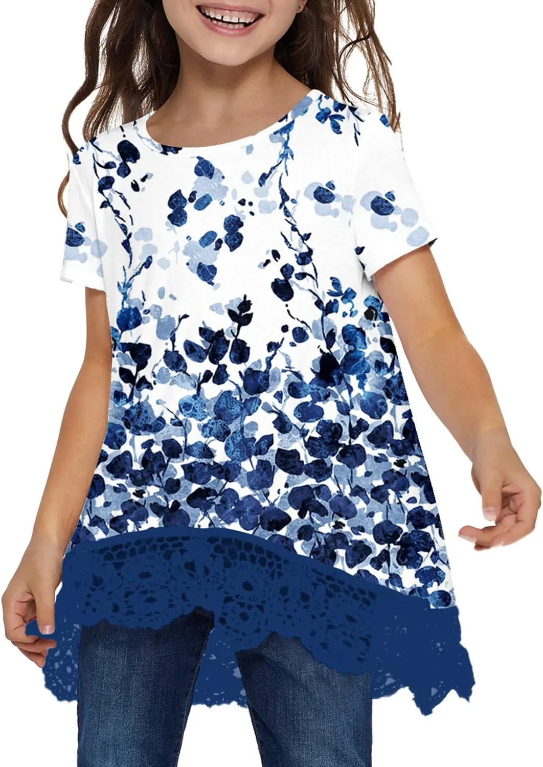 storeofbaby Girls Casual Tunic Tops Short Sleeve Loose Soft Blouse T-Shirt for 4-13 Years