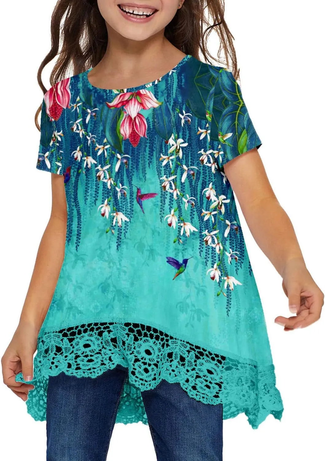 storeofbaby Girls Casual Tunic Tops Short Sleeve Loose Soft Blouse T-Shirt for 4-13 Years