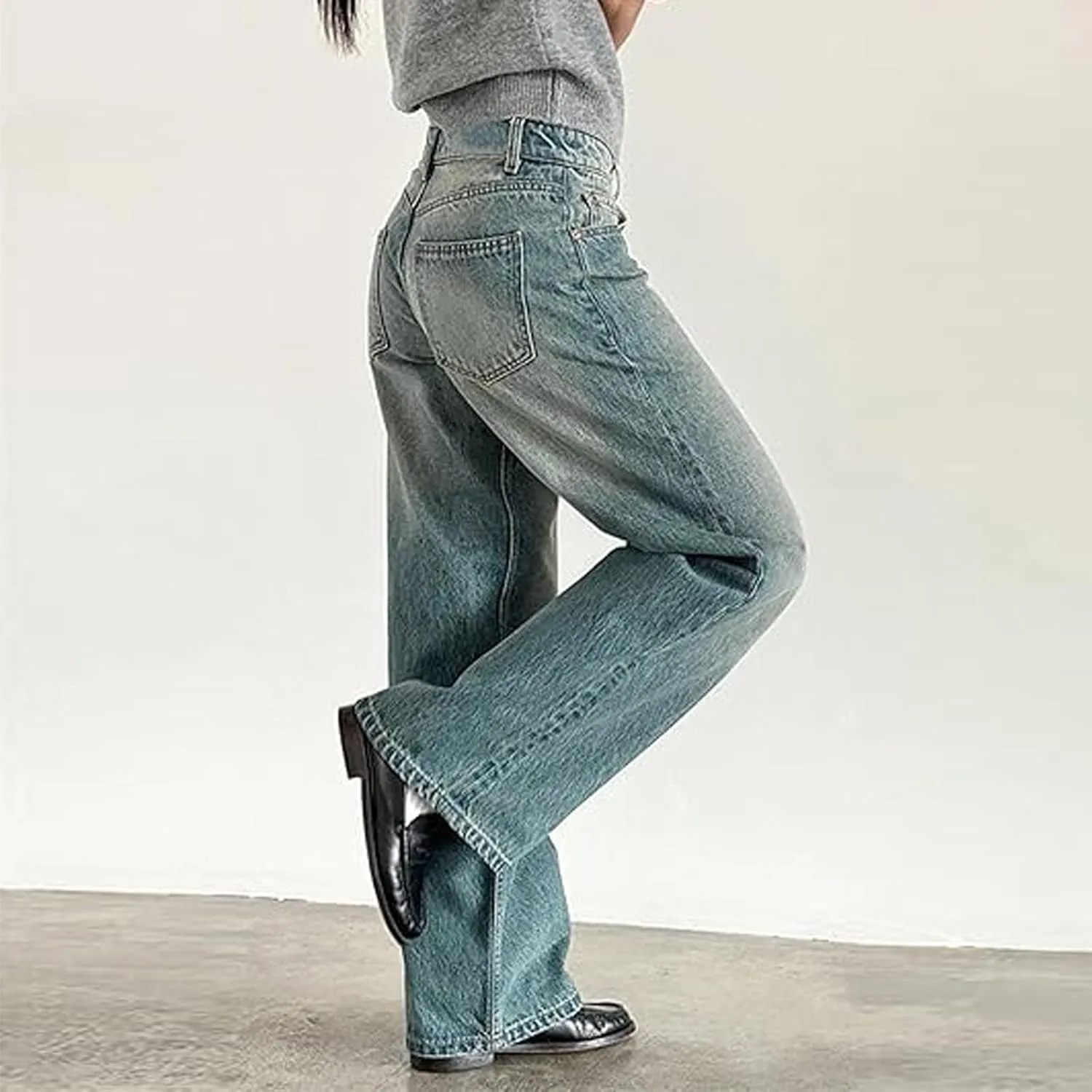 Straight Leg Jeans for Women, Womens Baggy Jeans High Waisted Trendy Cargo Trousers Summer Stretchy Petite Baggy