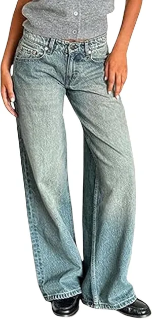 Straight Leg Jeans for Women, Womens Baggy Jeans High Waisted Trendy Cargo Trousers Summer Stretchy Petite Baggy