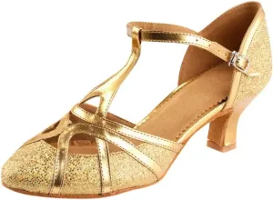 SuanlaTDS Latin Salsa Women's Dance Dance Shoes Prom Ballroom Shoes Women's high Heels Platform Tie (Gold, 7.5)