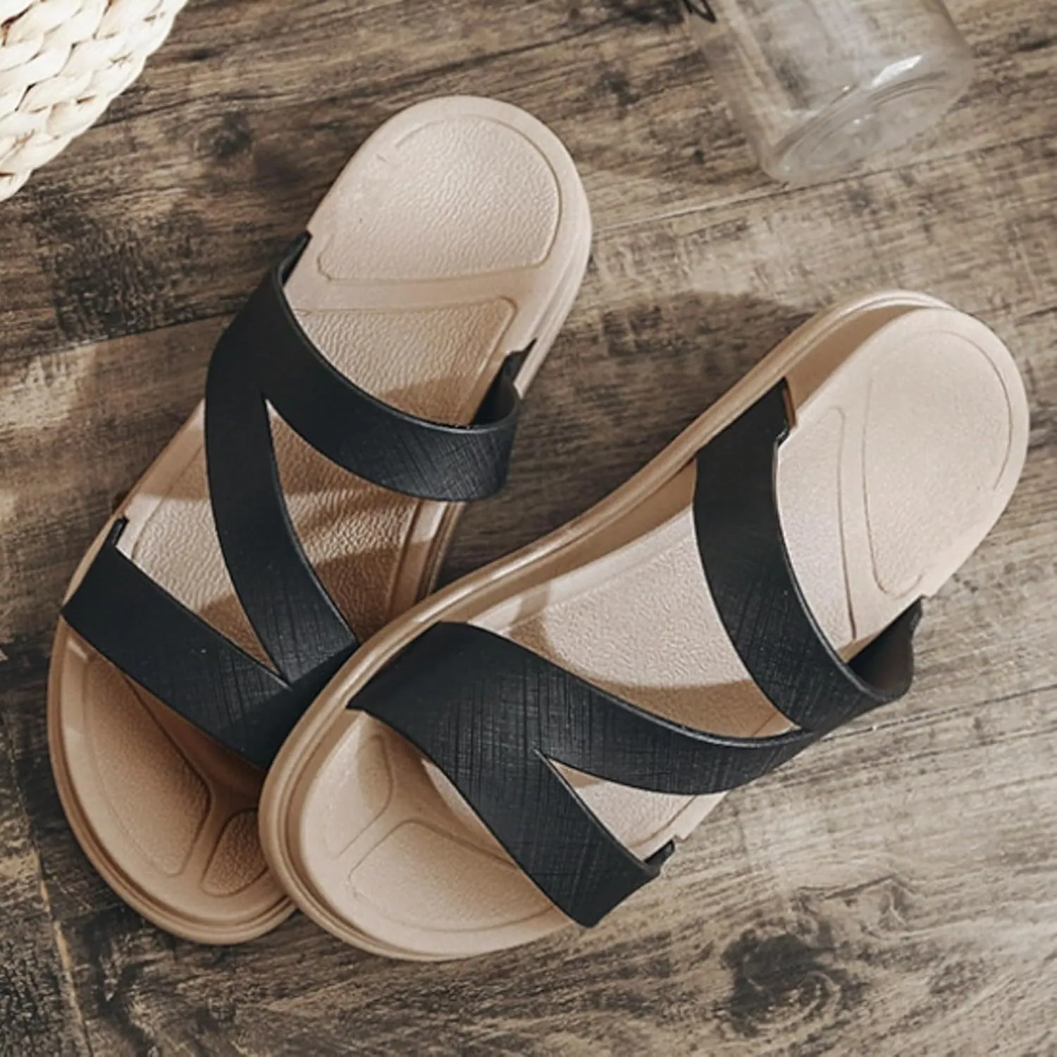 SuanlaTDS Women's Flat Sandals Comfortable 2025 Wedge Arch Support Open Toe Summer Beach Slippers Bohemian Low Heels Walking Shoes Outdoor Casual Dressy Flats Slip On Slides Sandal