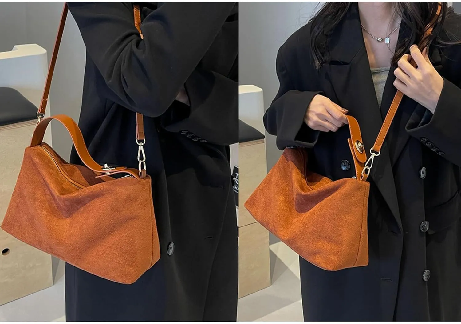 Suede Bags for Women Retro Slouchy Shoulder Bag Satchel Purses Crossbody Hobo Handbags