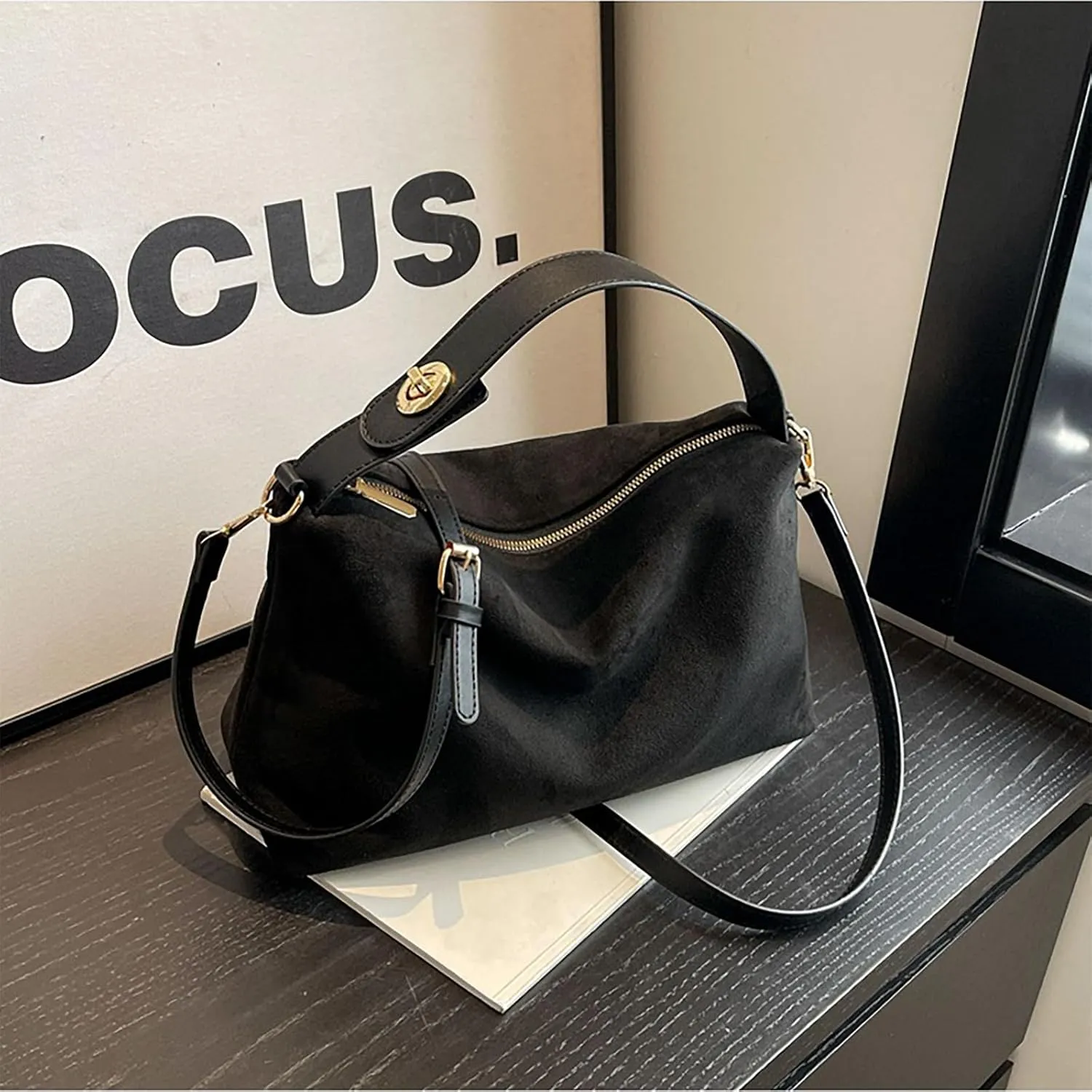 Suede Bags for Women Retro Slouchy Shoulder Bag Satchel Purses Crossbody Hobo Handbags