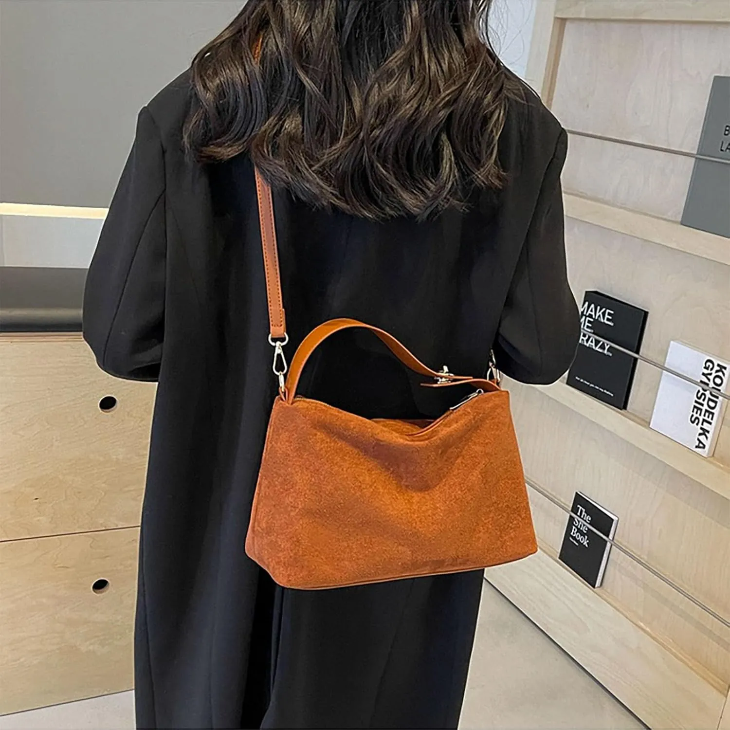 Suede Bags for Women Retro Slouchy Shoulder Bag Satchel Purses Crossbody Hobo Handbags