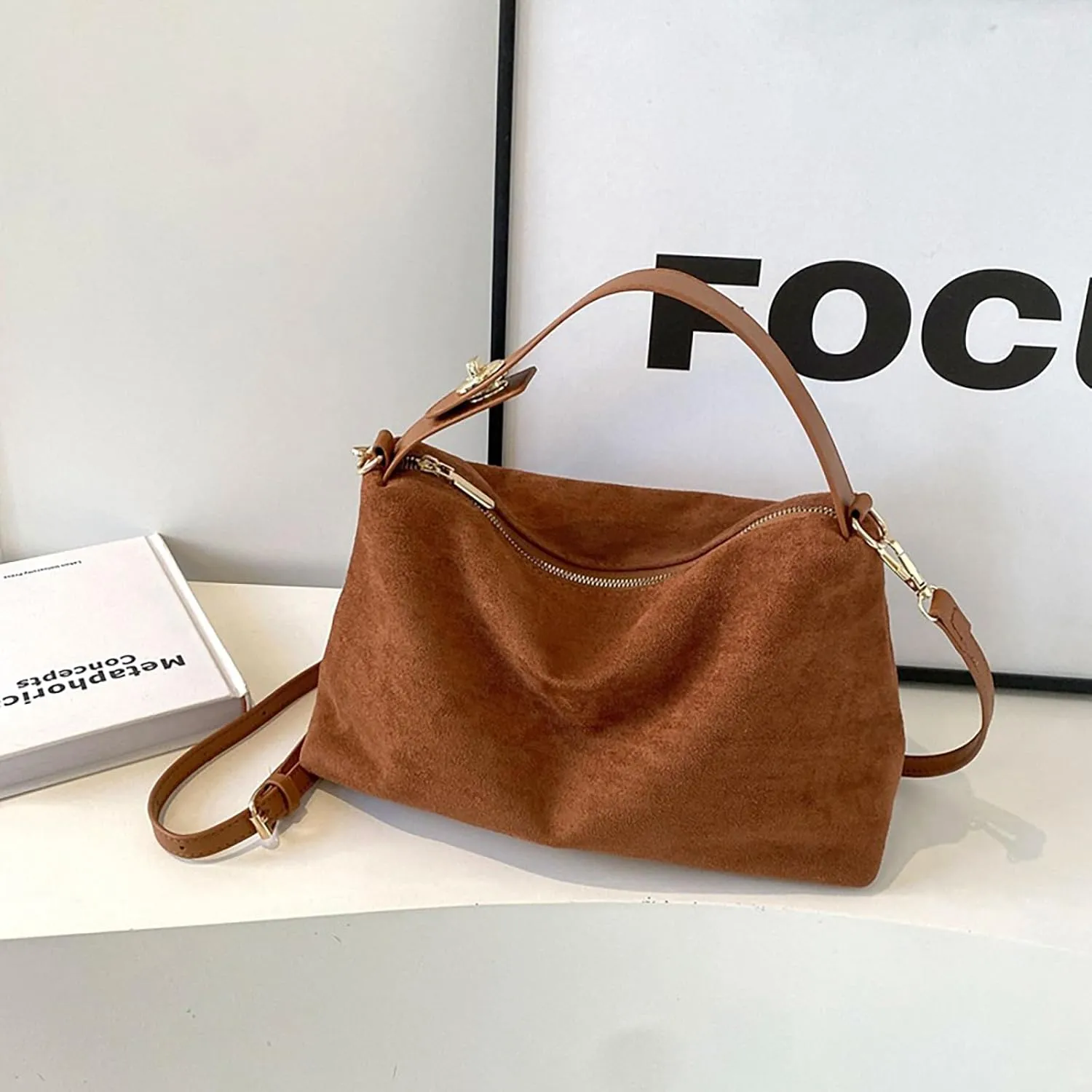 Suede Bags for Women Retro Slouchy Shoulder Bag Satchel Purses Crossbody Hobo Handbags