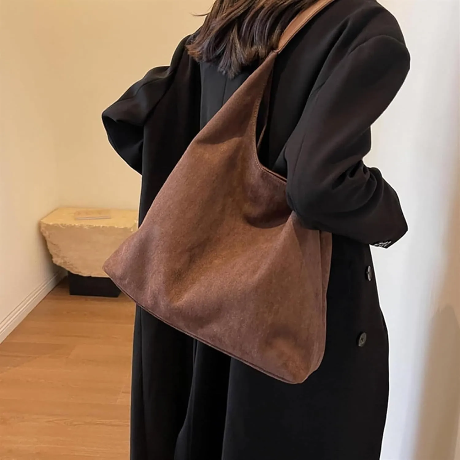 Suede Tote Bag For Women, Suede Purse Slouchy Bag, Shoulder Hobo Women'S Top Handle Handbags Work Leather Bag