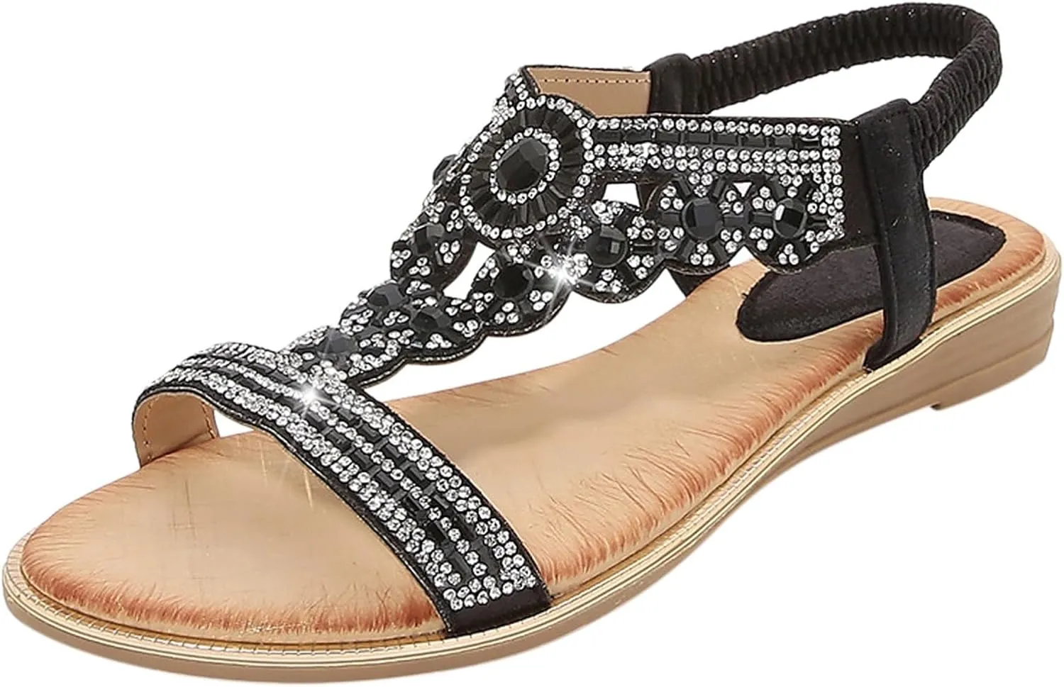 Summer Beach Sandals for Women 2025,Crystal Rhinestone Pearl Flat Sandals for Women Dressy Bling Sparkly Thong Sandals Comfortable T Strap Slip-On Shoes Casual Walking Sandals Strappy Sandals 