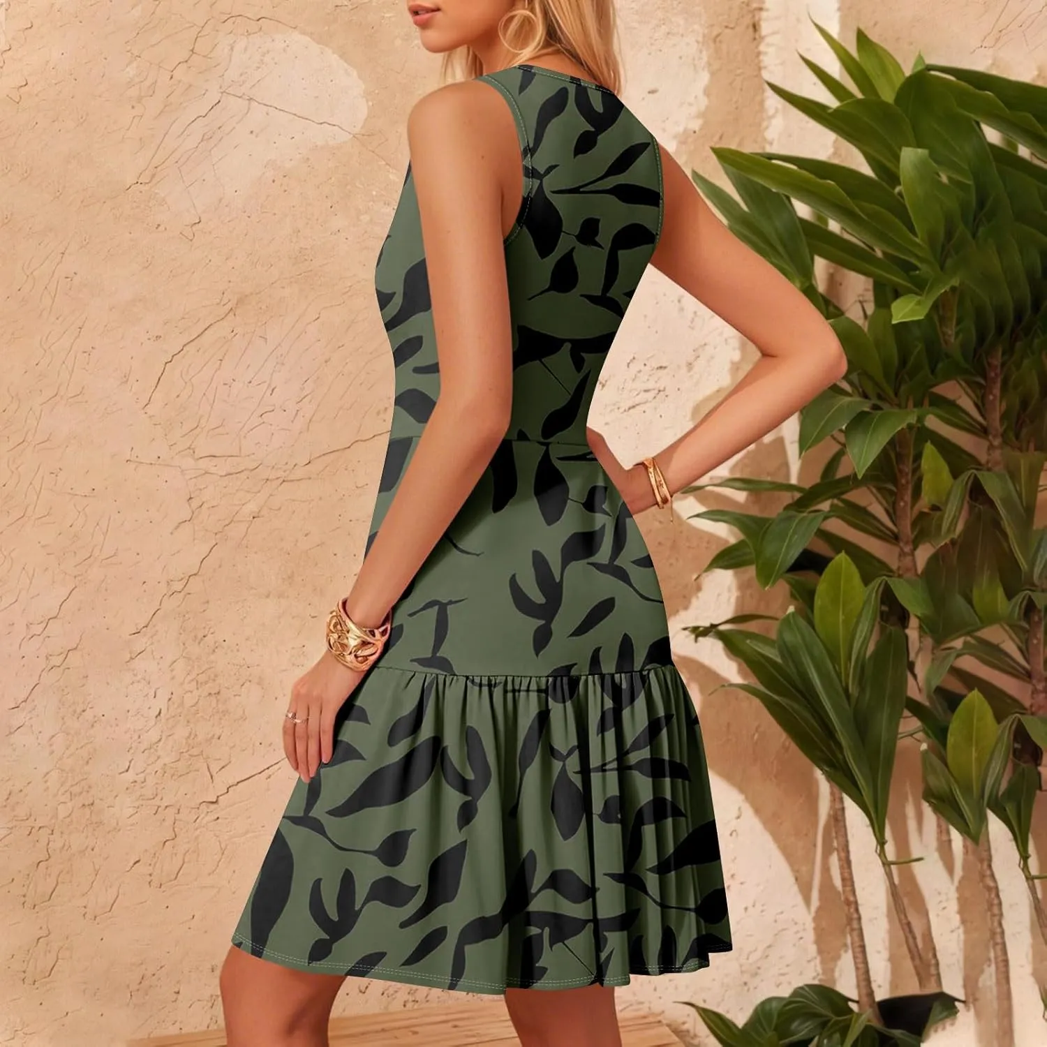Summer Dresses for Women 2025,Womens Sleeveless Sexy Wrap V Neck Floral Sundress A-Line Ruffle Mini Dress