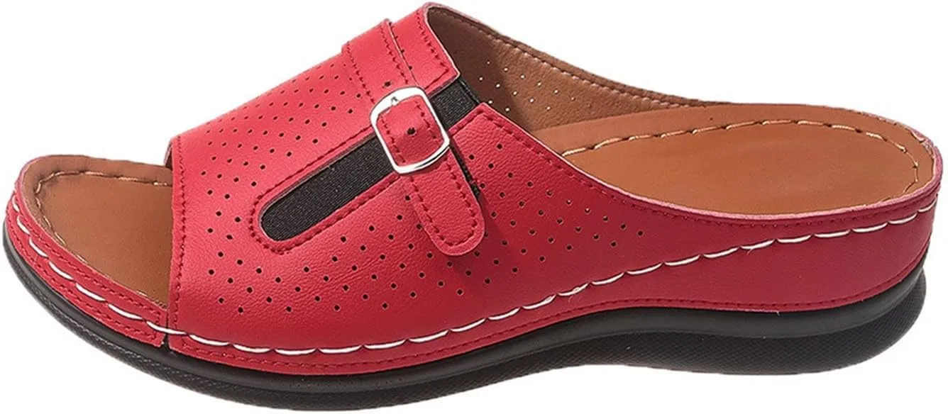 Summer Sandals for Women 2025 Platform Wedge Comfortable Arch Support Slides Open Toe Wide Width Orthotic Leather Sandals