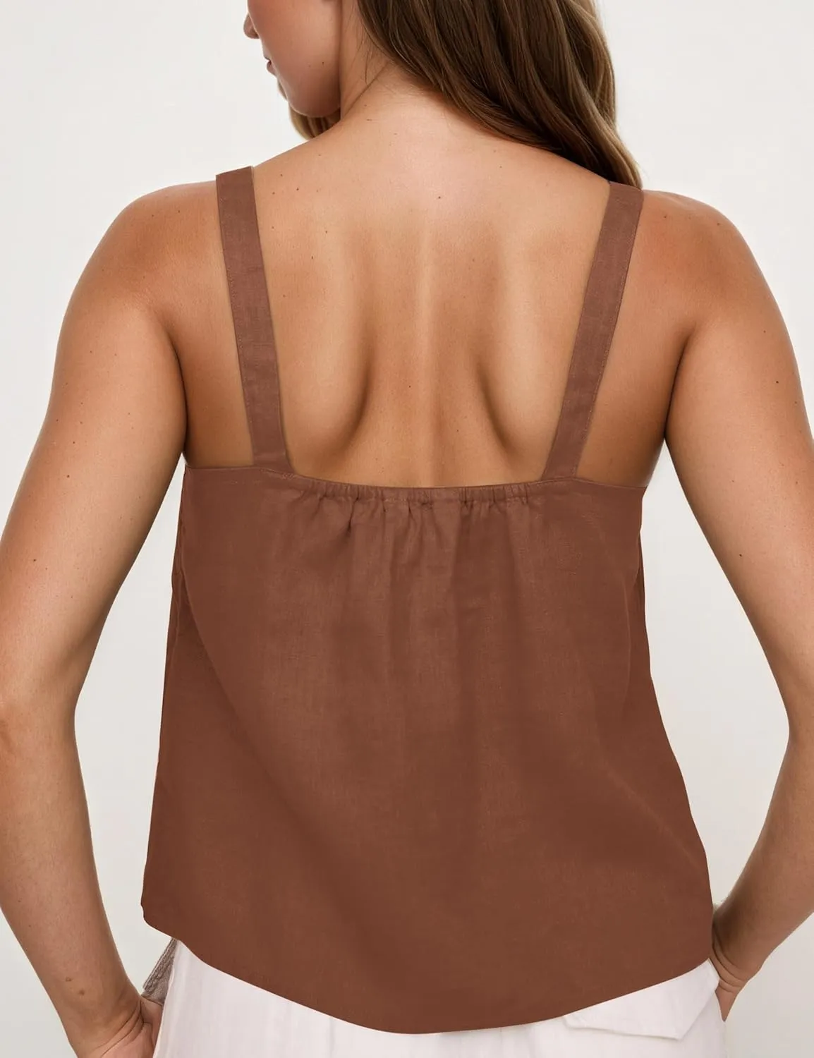 Summer Sweetheart Neckline Tie Front Tops for Women Cute Flowy Solid Sleeveless Backless Cotton Linen Crop Tank Top