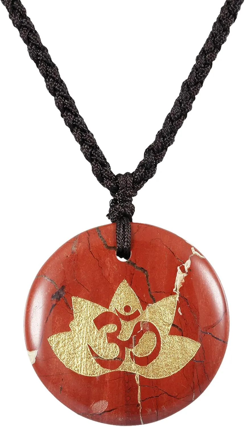 SUNYIK Crown Chakra Engraved Round Stone Amulet Pendant Necklace, Adjustable Wave Necklaces for Unisex