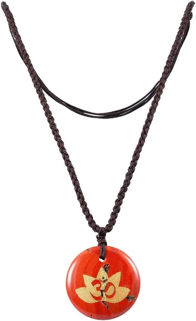 SUNYIK Crown Chakra Engraved Round Stone Amulet Pendant Necklace, Adjustable Wave Necklaces for Unisex