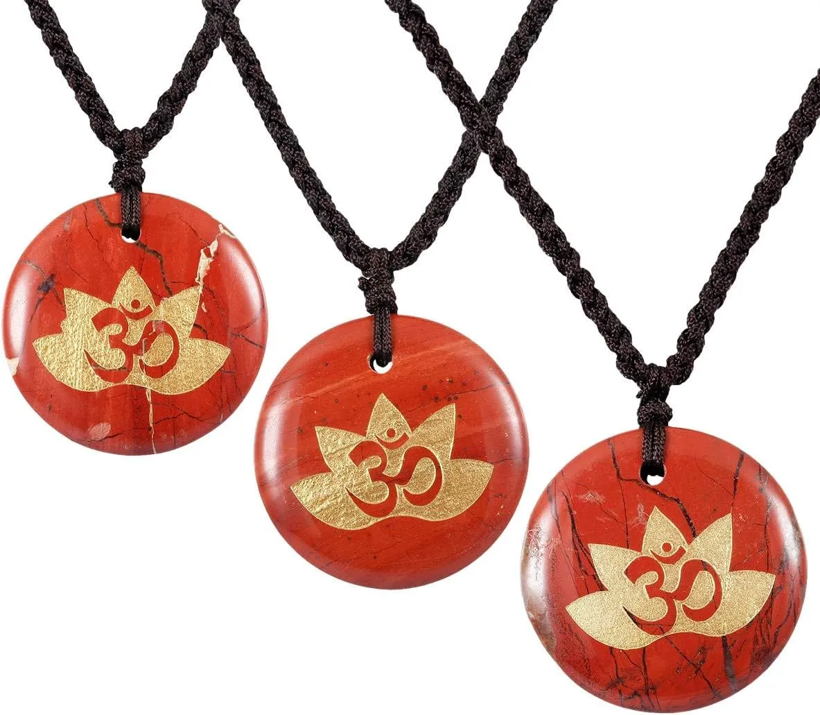 SUNYIK Crown Chakra Engraved Round Stone Amulet Pendant Necklace, Adjustable Wave Necklaces for Unisex