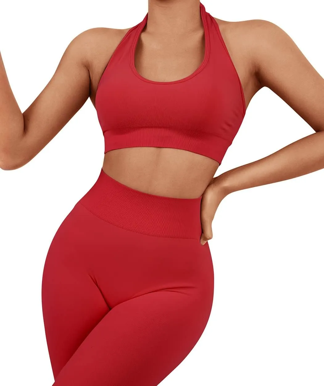 SUUKSESS Women Seamless Halter Sports Bra Open Back Padded Workout Crop Tank Tops