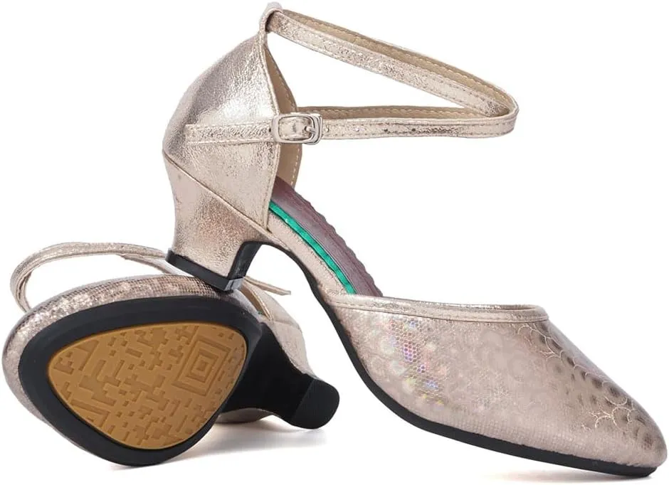 SWDZM Closed Toe Latin Dance Shoes for Women Ballroom Character Modern Tango Salsa Performance Dancing Shoes Low Heel