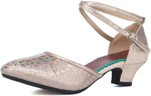 SWDZM Closed Toe Latin Dance Shoes for Women Ballroom Character Modern Tango Salsa Performance Dancing Shoes Low Heel