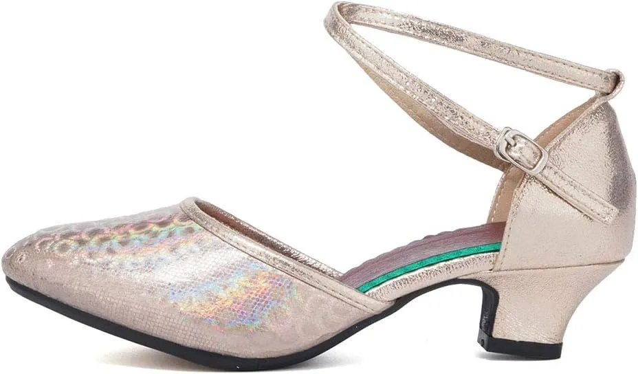 SWDZM Closed Toe Latin Dance Shoes for Women Ballroom Character Modern Tango Salsa Performance Dancing Shoes Low Heel