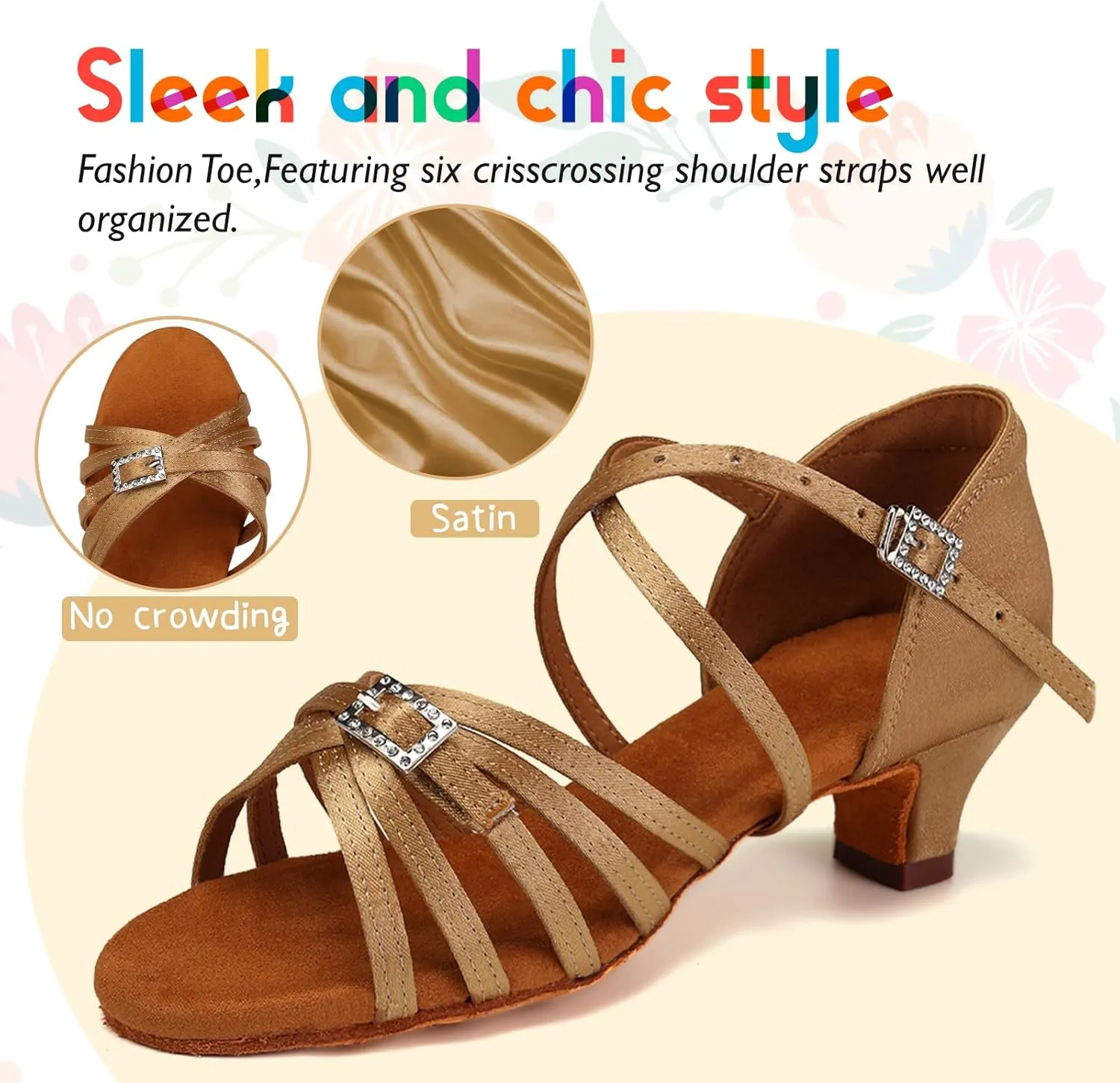 SWDZM Girls Latin Dance Shoes Low Heels Tango Salsa Ballroom Beginner Practice Dance Shoes
