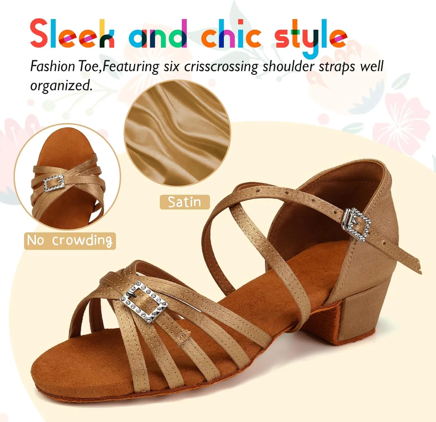 SWDZM Girls Latin Dance Shoes Low Heels Tango Salsa Ballroom Beginner Practice Dance Shoes