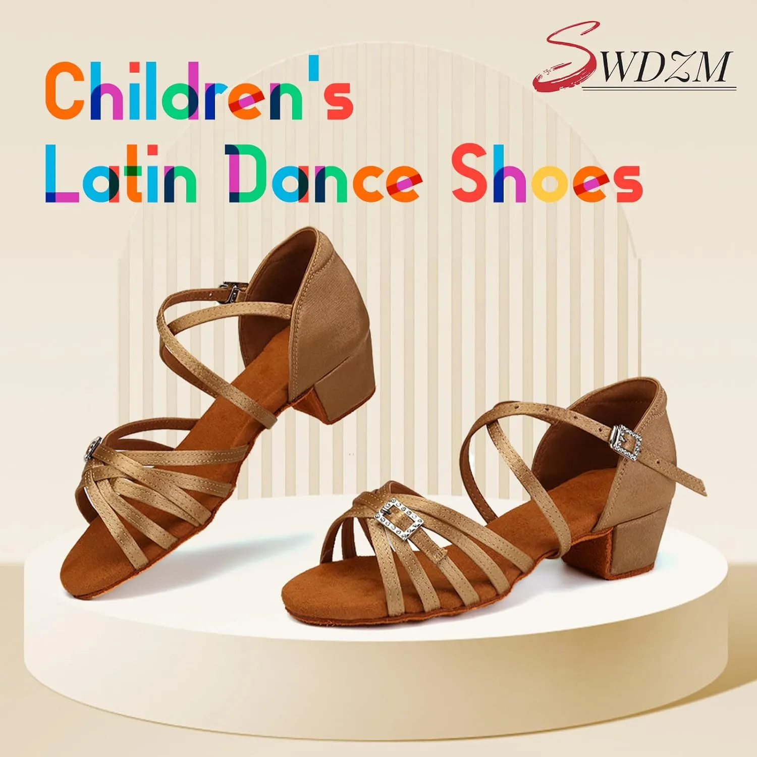 SWDZM Girls Latin Dance Shoes Low Heels Tango Salsa Ballroom Beginner Practice Dance Shoes
