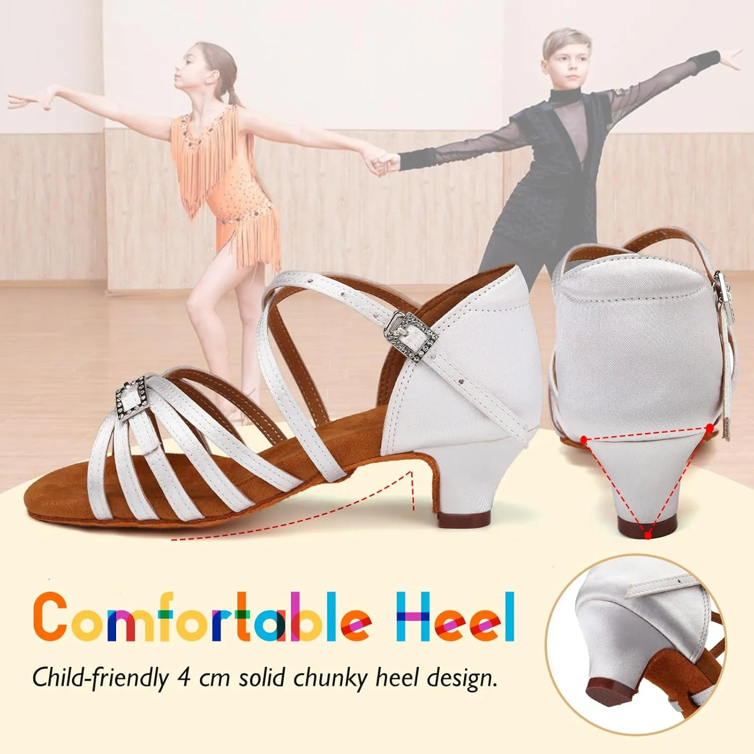 SWDZM Girls Latin Dance Shoes Low Heels Tango Salsa Ballroom Beginner Practice Dance Shoes