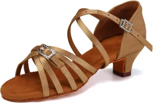 SWDZM Girls Latin Dance Shoes Low Heels Tango Salsa Ballroom Beginner Practice Dance Shoes