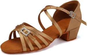 SWDZM Girls Latin Dance Shoes Low Heels Tango Salsa Ballroom Beginner Practice Dance Shoes