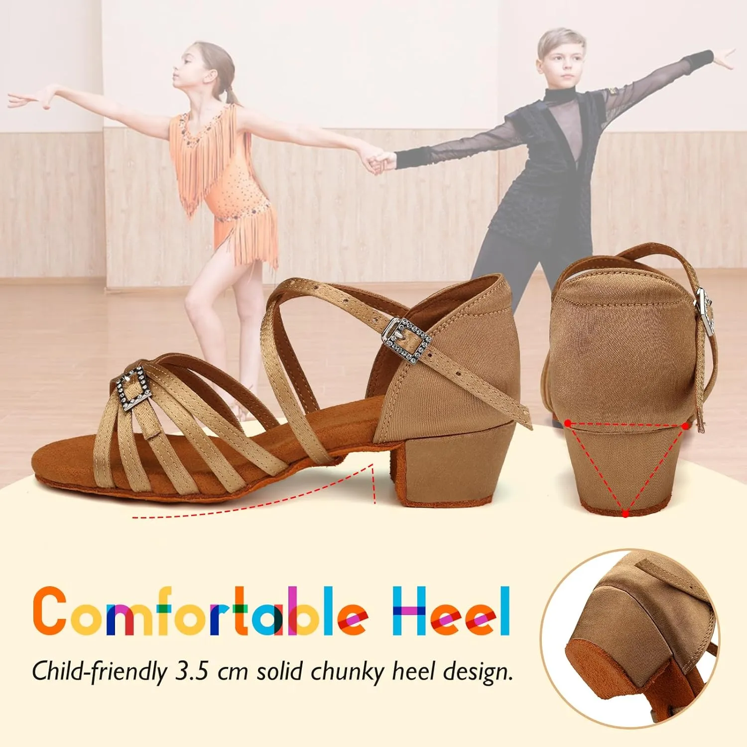SWDZM Girls Latin Dance Shoes Low Heels Tango Salsa Ballroom Beginner Practice Dance Shoes