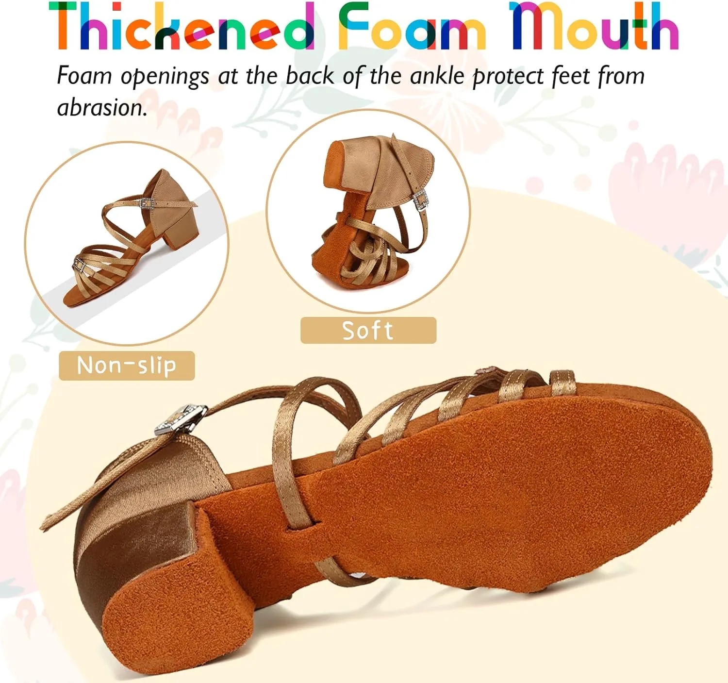 SWDZM Girls Latin Dance Shoes Low Heels Tango Salsa Ballroom Beginner Practice Dance Shoes